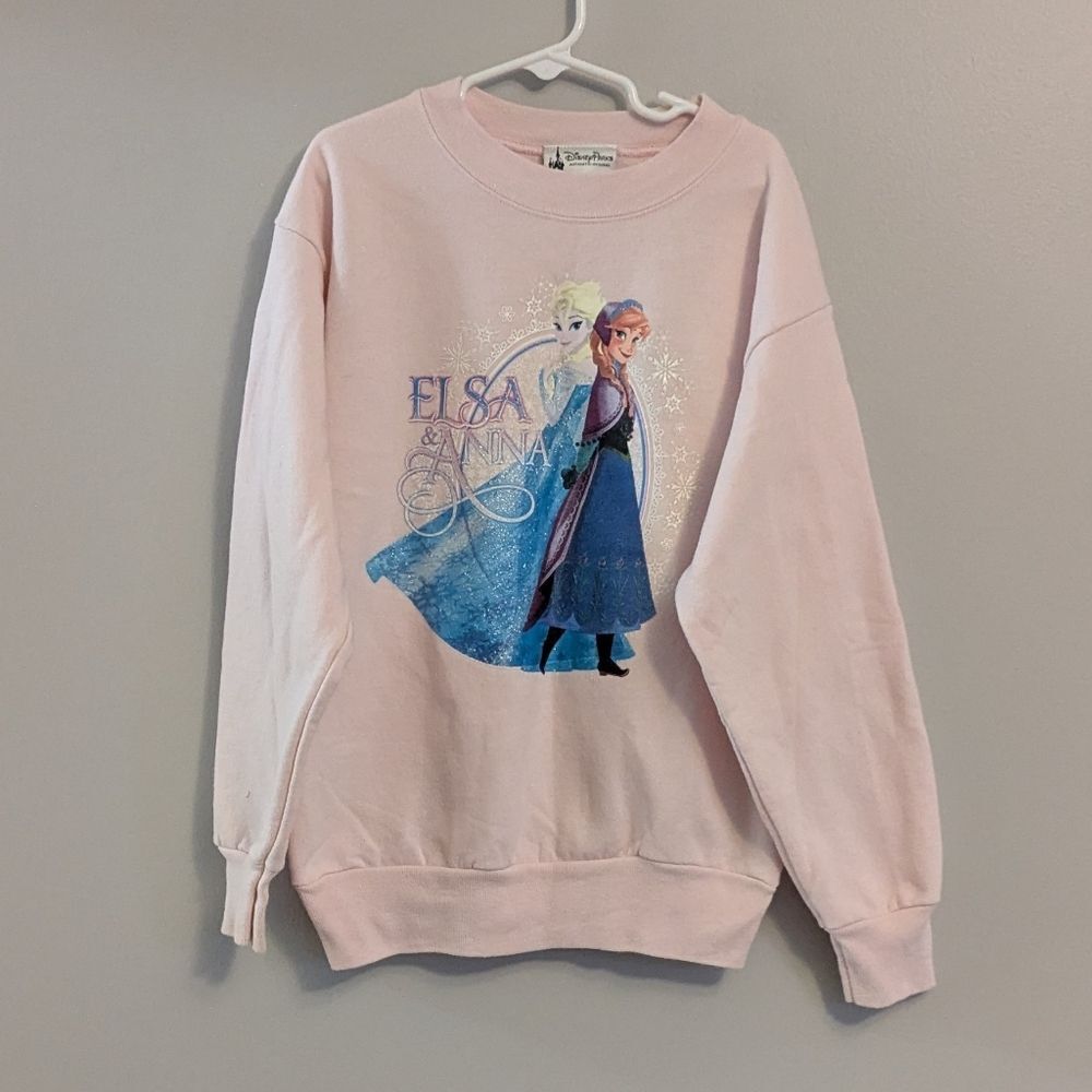 Disney Parks Frozen Elsa Anna Blush Pink Crewneck Sweatshirt Youth Medium 10/12